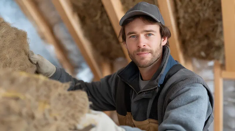 Insulation contractor preparing materials for installation