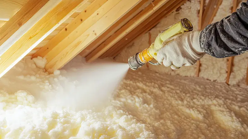 Spray foam insulation in an attic